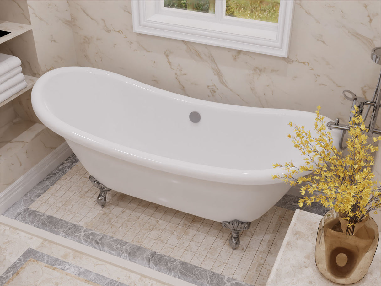 ANZZI FT-CF130FAFT-CH 69.29” Belissima Double Slipper Acrylic Claw Foot Tub in White