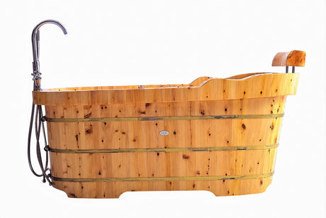 ALFI brand AB1139 61" Free Standing Cedar Wooden Bathtub  with Fixtures & Headrest
