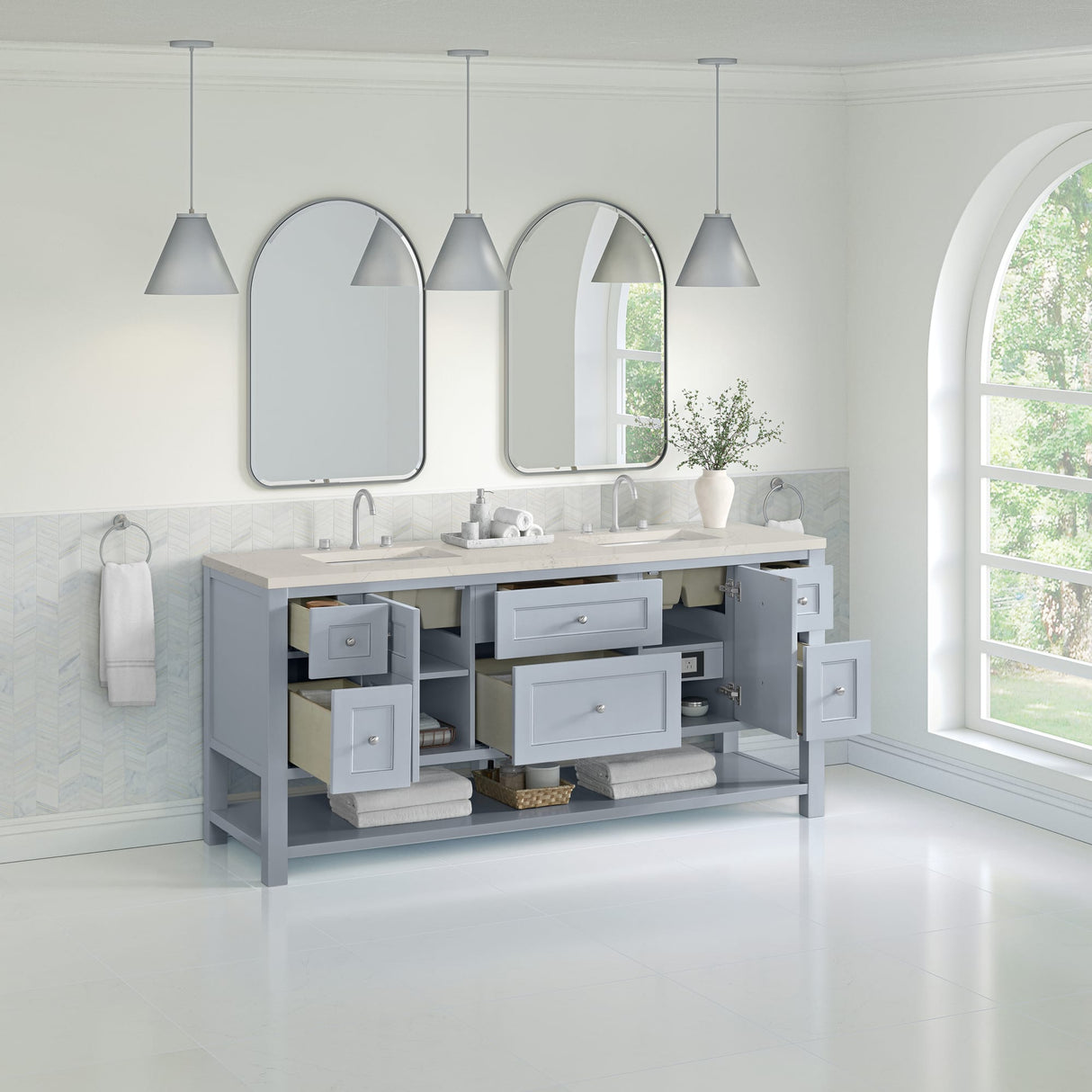 Breckenridge 72" Double Vanity, Serenity Blue, w/ 3 CM Siberian Silestone Top w/FreePower Wireless Charger