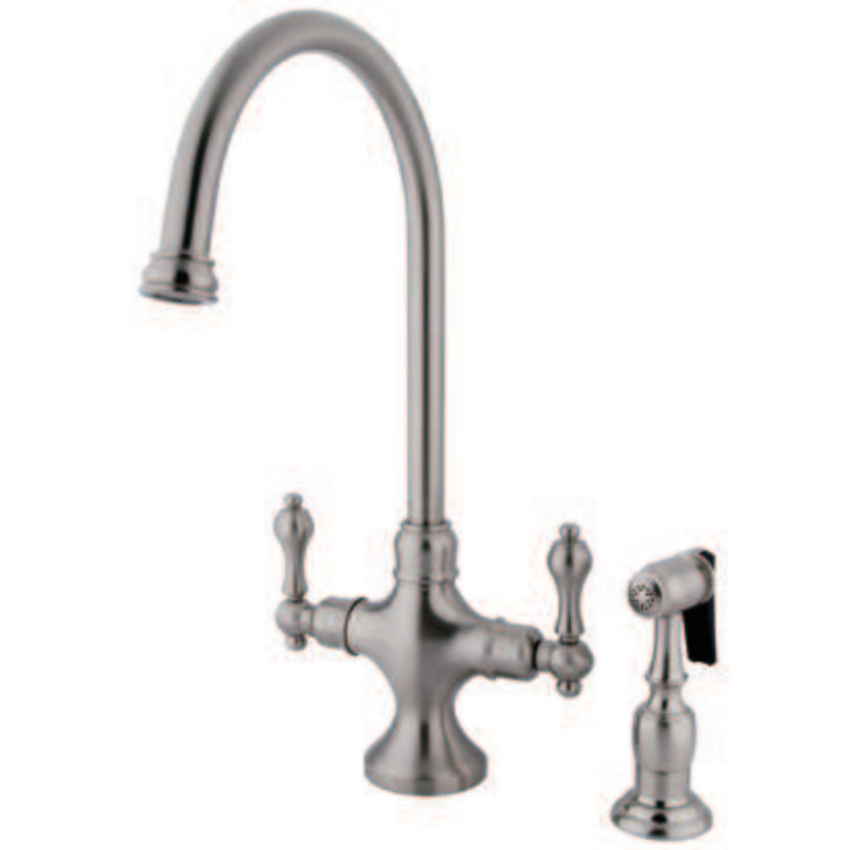 Kingston Brass KS1768ALBS Vintage Two-Handle Kitchen Faucet with Brass Sprayer, Brushed Nickel