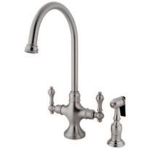 Kingston Brass KS1768ALBS Vintage Two-Handle Kitchen Faucet with Brass Sprayer, Brushed Nickel