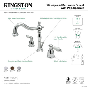 Kingston Brass KB1978PL Heritage Widespread Bathroom Faucet with Plastic Pop-Up, Brushed Nickel