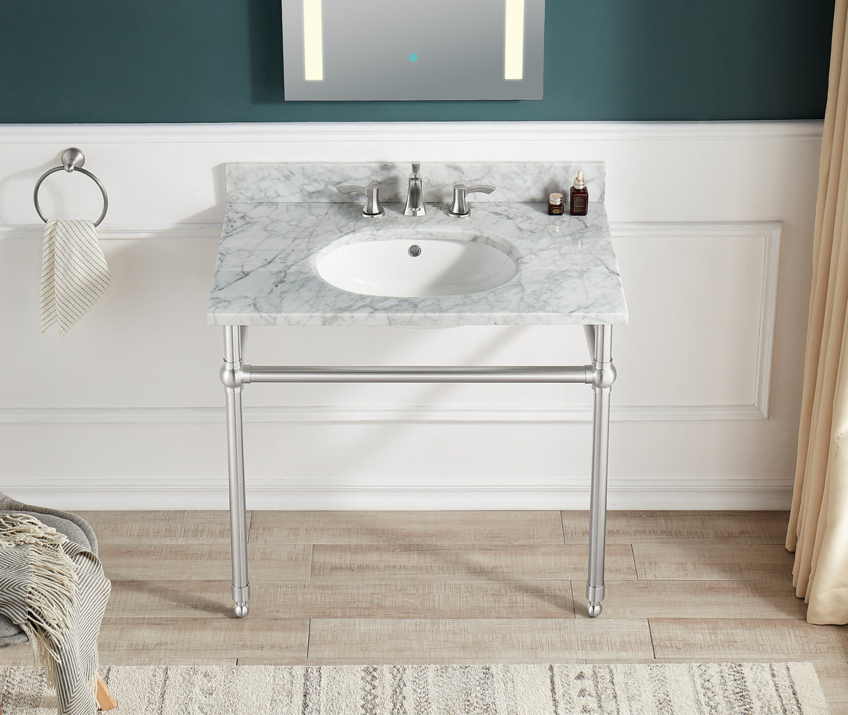 ANZZI CS-FGC004-BN Verona 34.5 in. Console Sink in Brushed Nickel with Carrara White Counter Top