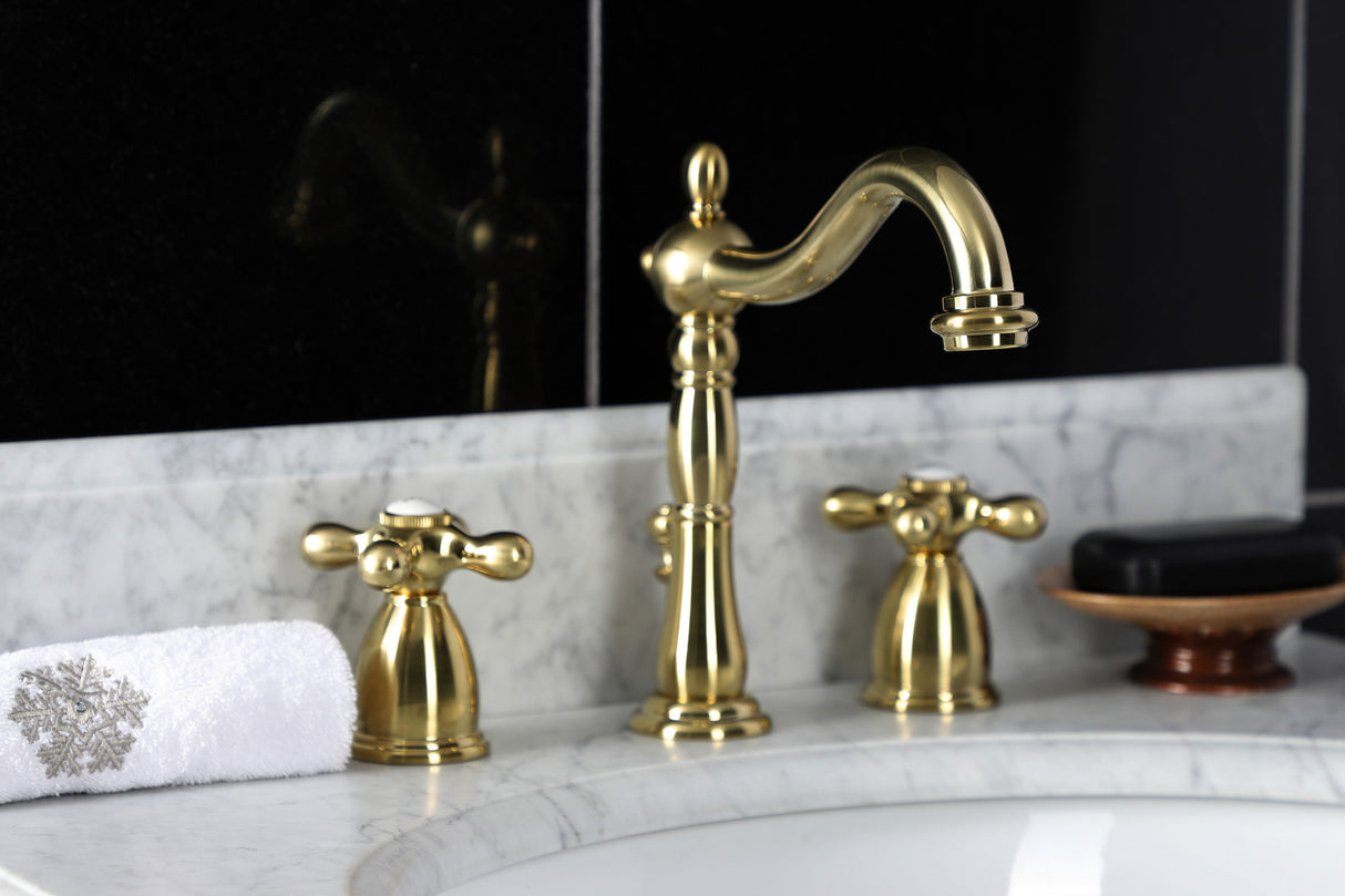 Kingston Brass KB1977AX Heritage Widespread Bathroom Faucet with Brass Pop-Up, Brushed Brass