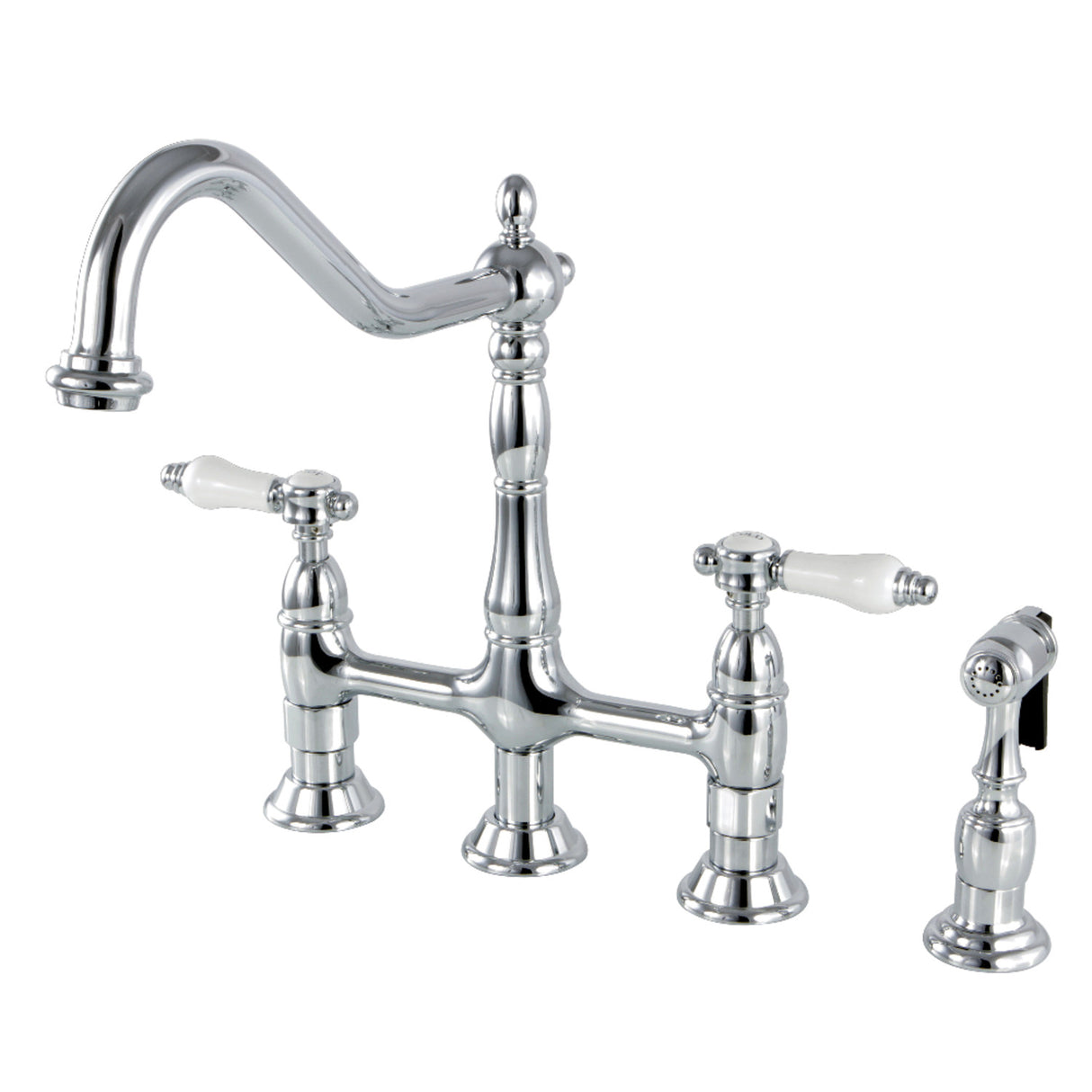 Kingston Brass KS1271BPLBS Bel-Air Bridge Kitchen Faucet with Brass Sprayer, Polished Chrome