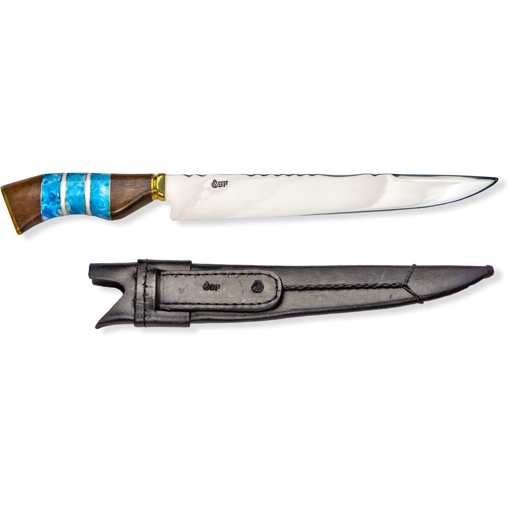 Brazilian Flame KF-REF004-10-BLUE 10" Traditional Line Stainless Steel Knife 5mm with Wooden Handle w/Case