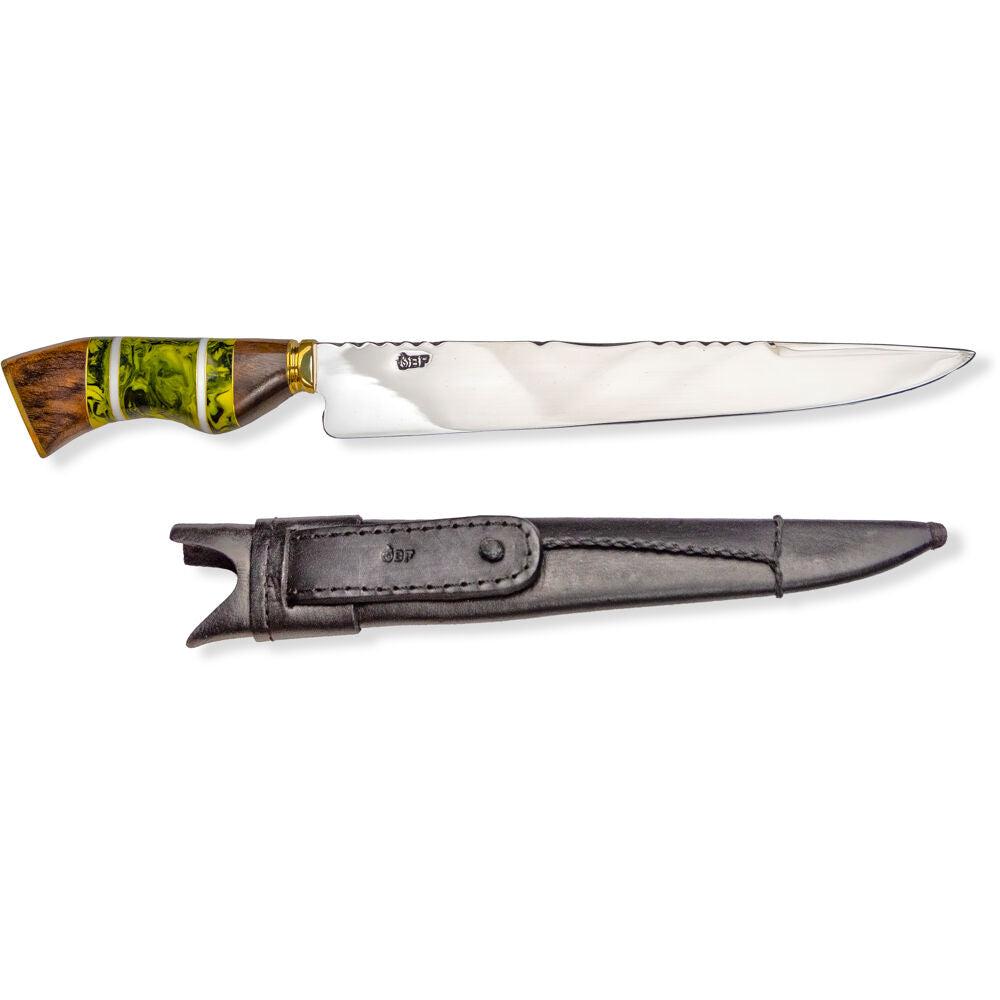 Brazilian Flame KF-REF004-10-GREEN 10" Traditional Line Stainless Steel Knife 5mm with Wooden Handle w/Case