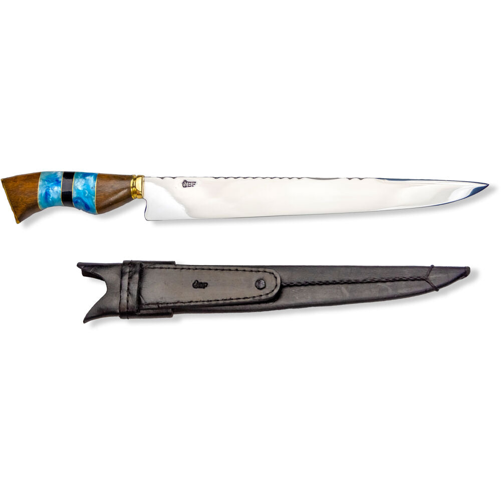 Brazilian Flame KF-REF004-12-BLUE 12" Traditional Line Stainless Steel Knife 5mm with Wooden Handle w/Case