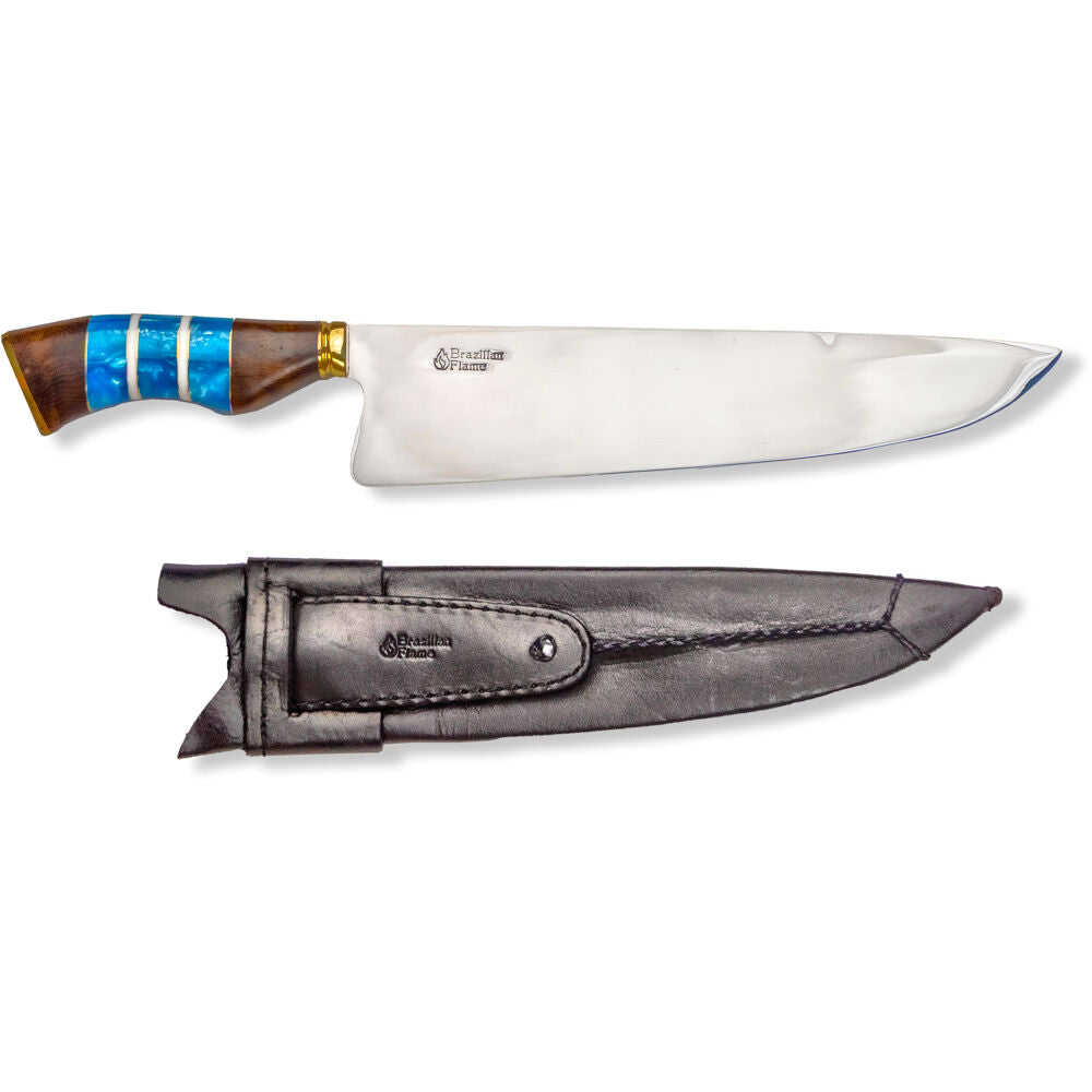 Brazilian Flame KF-REF005-10-BLUE 10" Traditional Line Rumpsteak Knife 3mm with Wooden Handle Leather Case