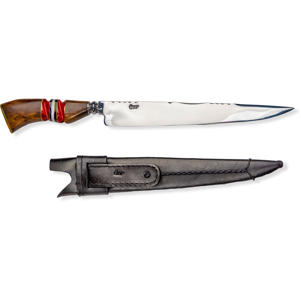 Brazilian Flame KF-REF031-10-RED 10" Traditional Line Forged Stainless Steel Knife 5mm w/Leather Case