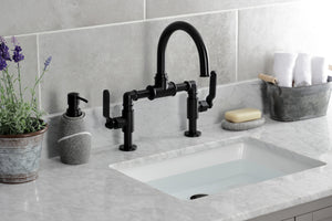 Kingston Brass KS2170KL Whitaker Industrial Style Bridge Bathroom Faucet with Pop-Up Drain, Matte Black