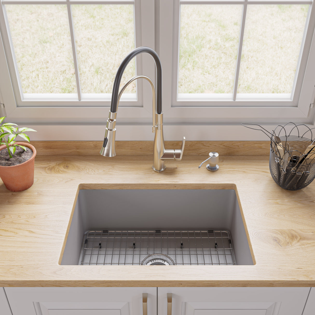 Gray Matte 27" x 18" Fireclay Undermount / Drop In Firelcay Kitchen Sink