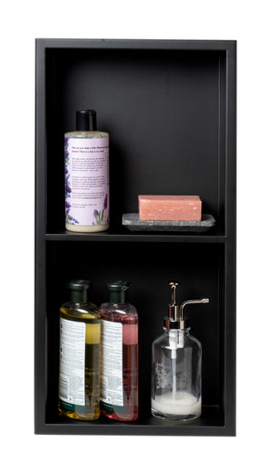 ALFI brand 12 x 24 Black Matte Stainless Steel Vertical Double Shelf Bath Shower Niche