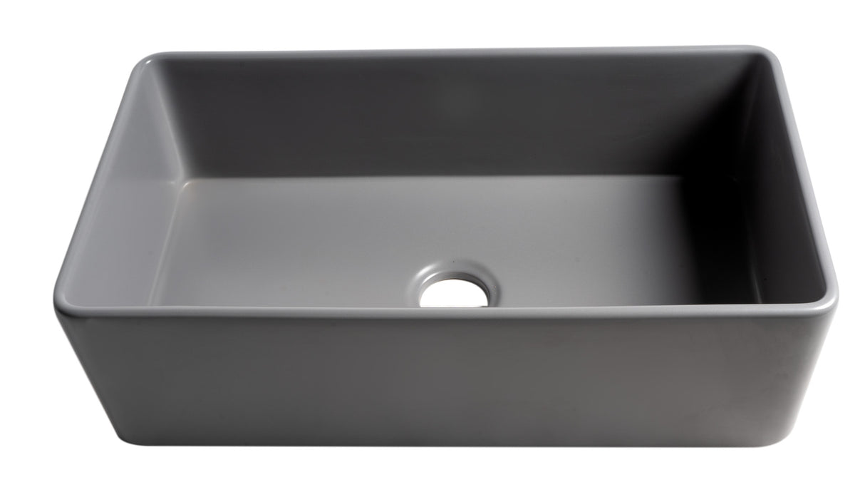 Gray Matte Smooth Apron 33" x 18" Single Bowl Fireclay Farm Sink