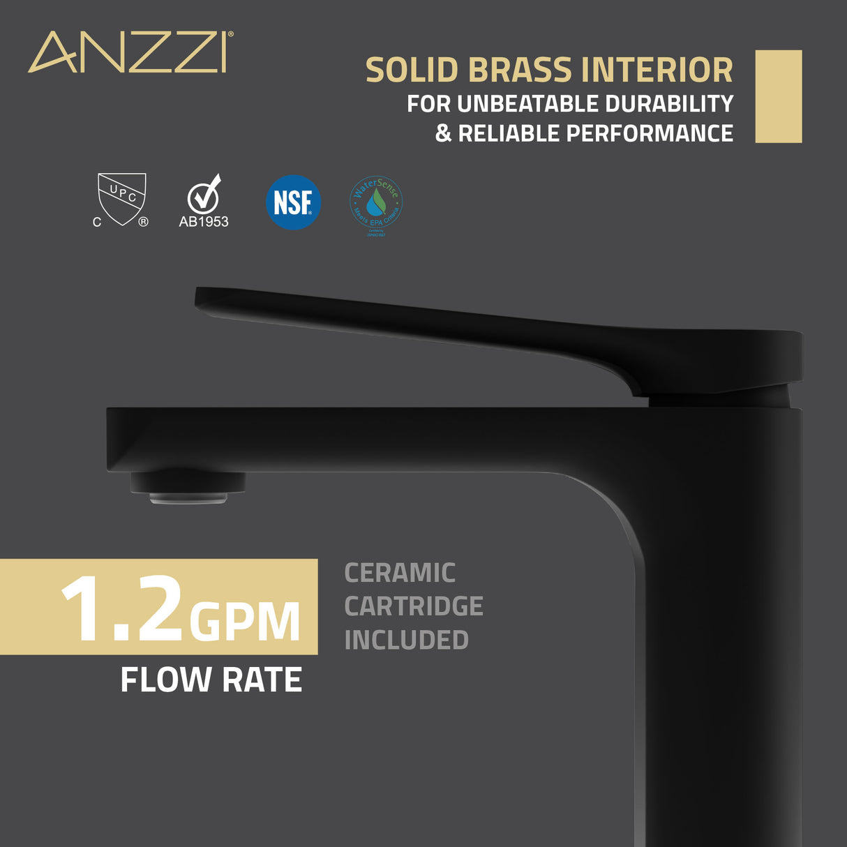 ANZZI L-AZ900MB-CH Single Handle Single Hole Bathroom Faucet With Pop-up Drain in Matte Black & Chrome