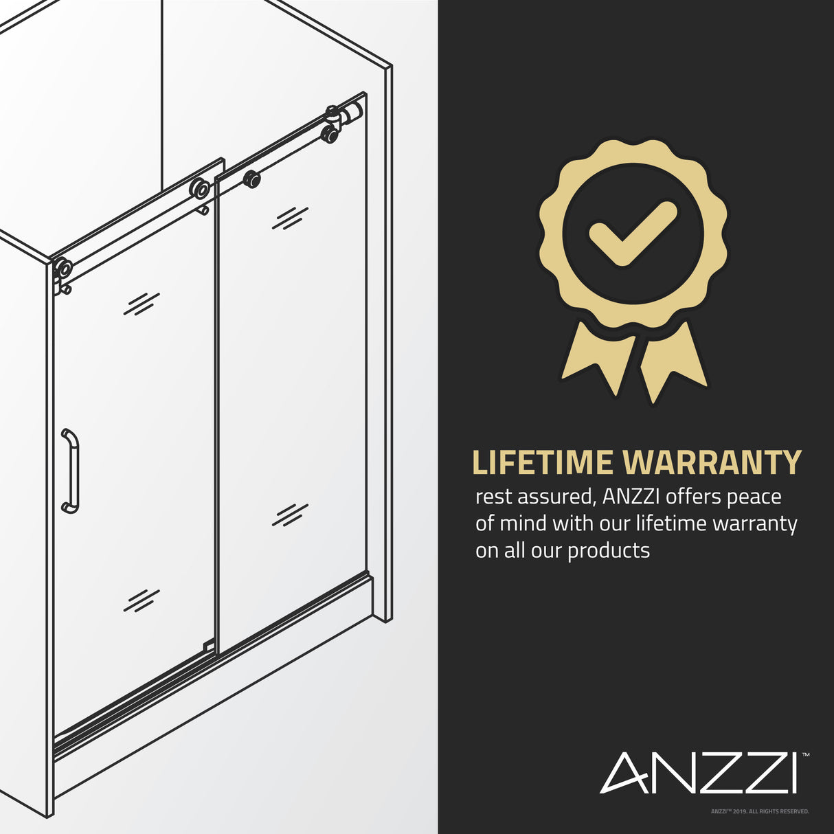 ANZZI SD-AZ15-01BG Enchant 70-in. x 60.4-in. Framed Sliding Shower Door in Brushed Gold