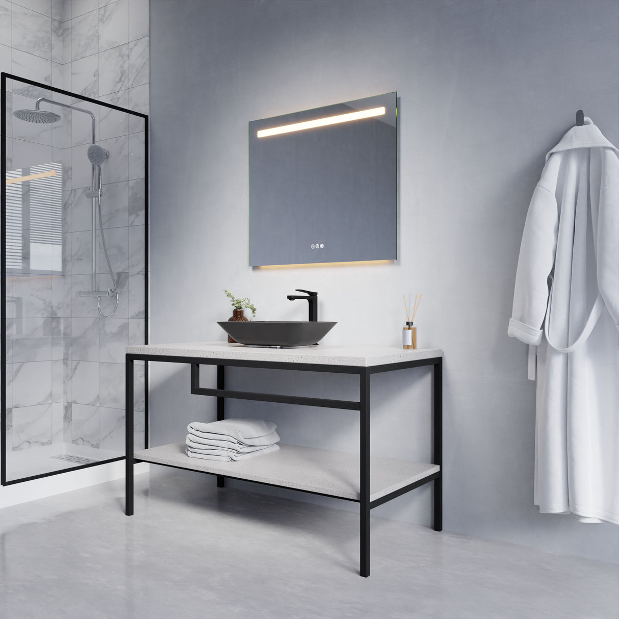 ANZZI BA-LMDFX011AL 28-in. x 32-in. LED Front/Top/Bottom Light Bathroom Mirror with Defogger