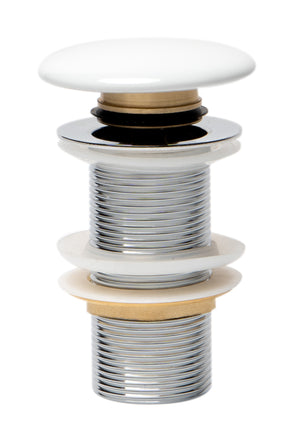 ALFI brand AB8055-W White Ceramic Mushroom Top Pop Up Drain for Sinks without Overflow