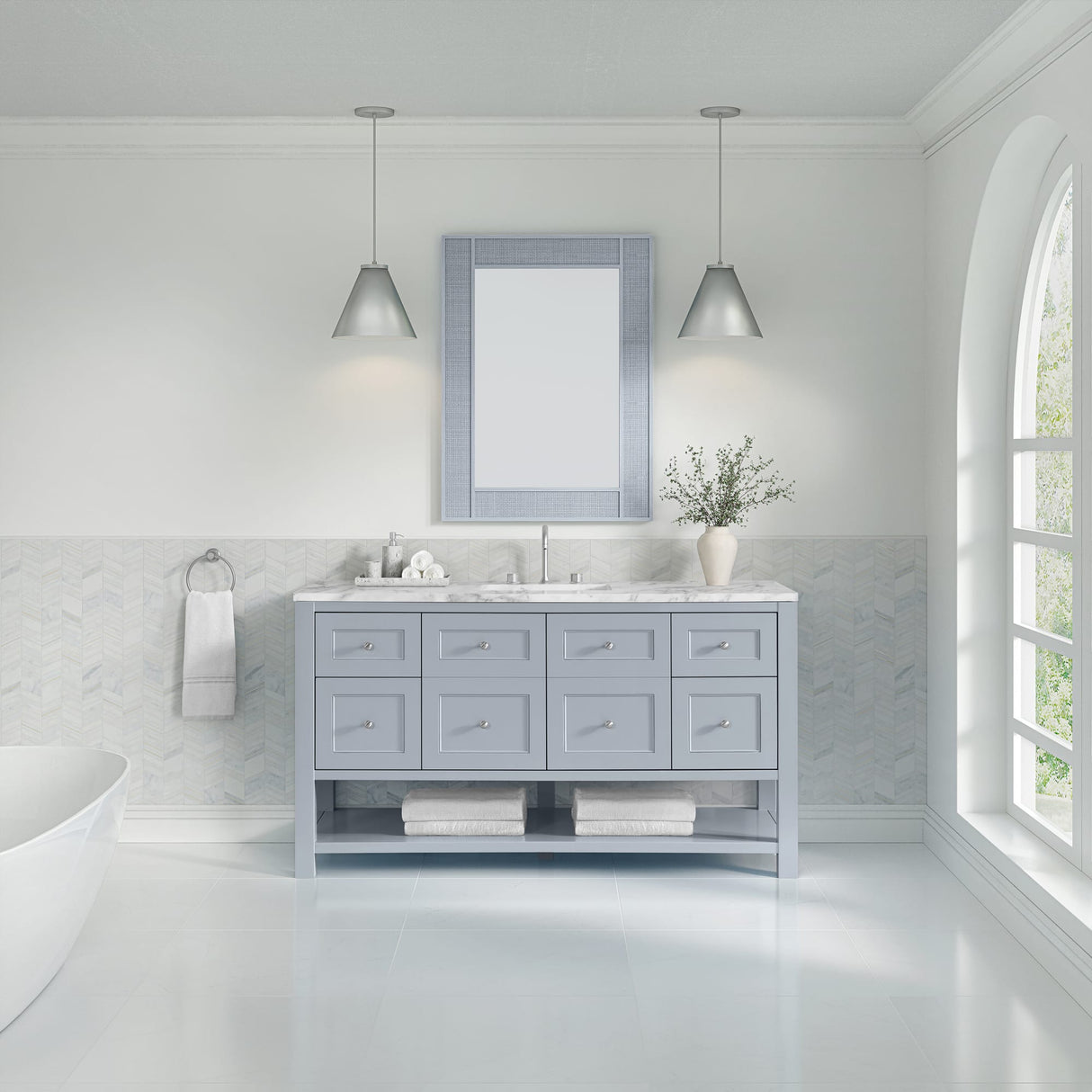 Breckenridge 60" Single Vanity, Serenity Blue, w/ 3 CM Carrara Marble Top