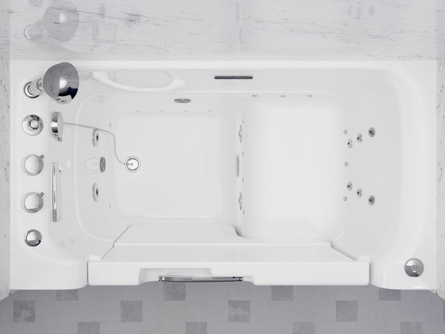 Left Drain FULLY LOADED Wheelchair Access Walk-in Tub with Air and Whirlpool Jets Hot Tub | Quick Fill Waterfall Tub Filler with 6 Setting Handheld Shower Sprayer | Including Aromatherapy, LED Lights, V-Shaped Back Jets, and Auto Drain | 2953WCLWD