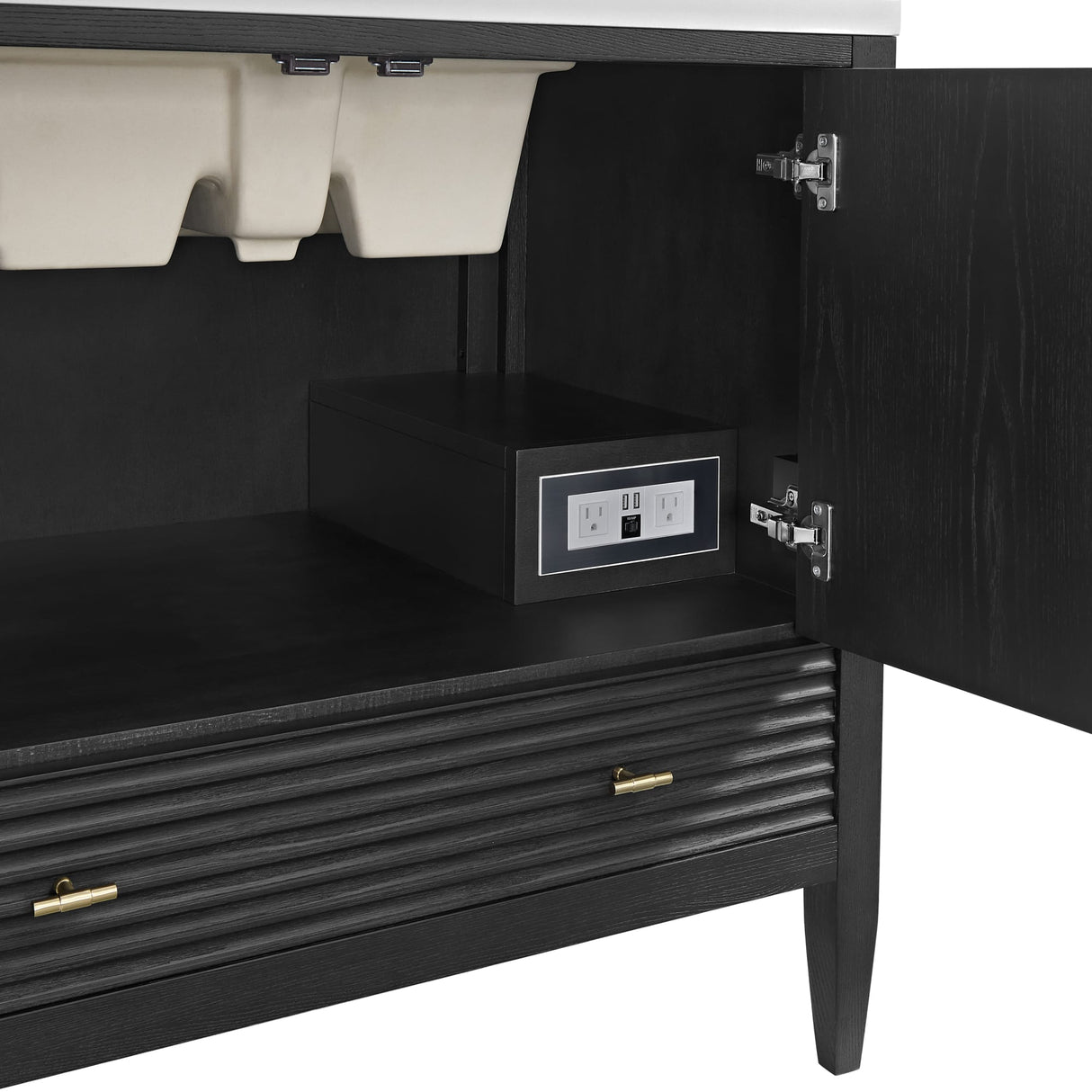 Myrrin 36" Vanity, Carbon Oak w/ 3 CM Eternal Jasmine Pearl Silestone Top