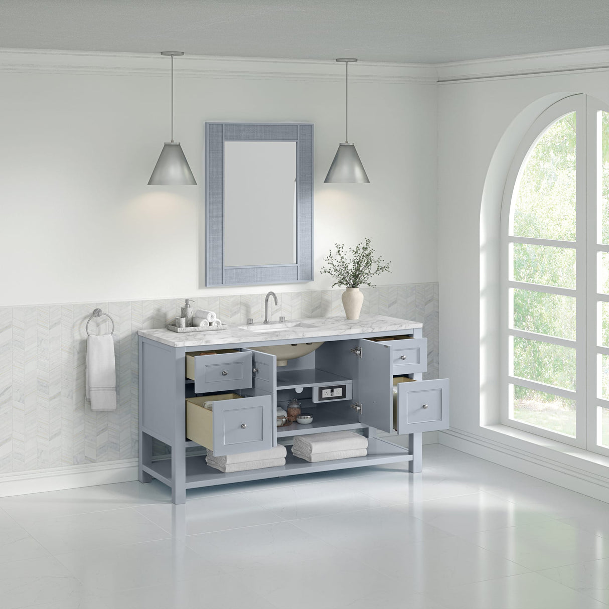 Breckenridge 60" Single Vanity, Serenity Blue, w/ 3 CM Carrara Marble Top