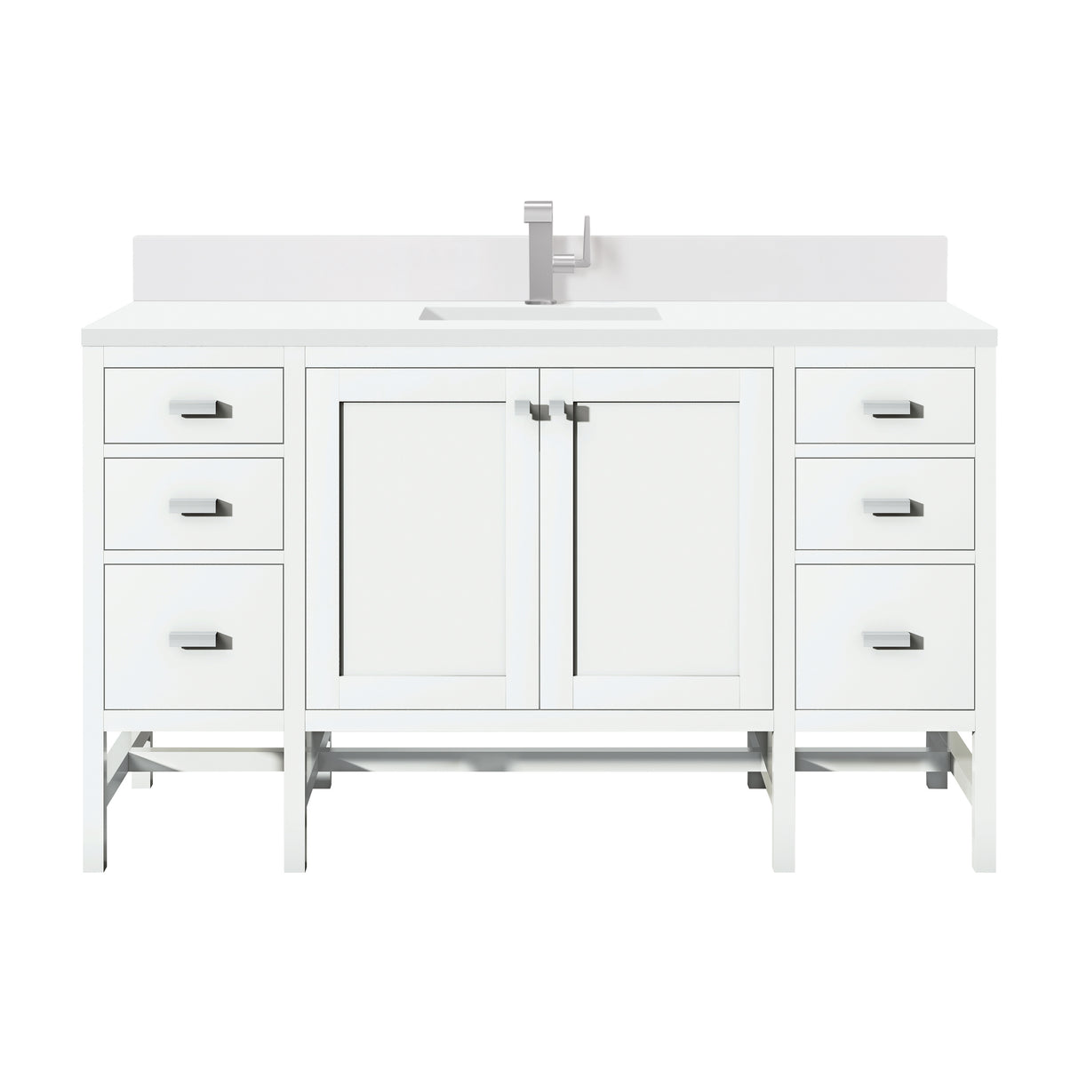 Addison 60" Single Vanity, Glossy White w/ Single Hole 3 CM White Zeus Silestone Top & Backsplash