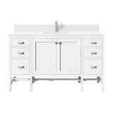 Addison 60" Single Vanity, Glossy White w/ Single Hole 3 CM White Zeus Silestone Top & Backsplash