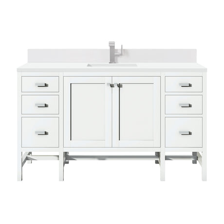 Addison 60" Single Vanity, Glossy White w/ Single Hole 3 CM White Zeus Silestone Top & Backsplash