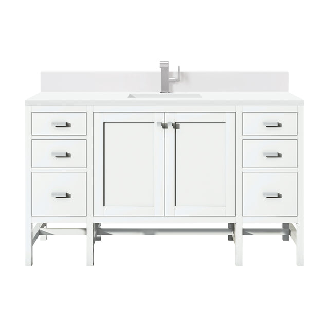 Addison 60" Single Vanity, Glossy White w/ Single Hole 3 CM White Zeus Silestone Top & Backsplash