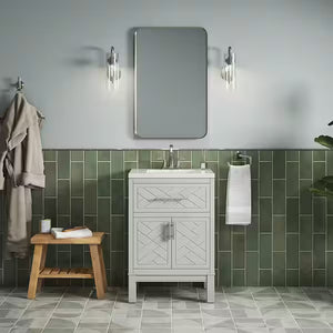 KOHLER Accra 24in. Single Sink Freestanding Atmos Grey Bath Vanity with Bianco Bella Quartz Top Assembled R35897-ASB-AGA