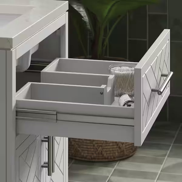 KOHLER Accra 24in. Single Sink Freestanding Atmos Grey Bath Vanity with Bianco Bella Quartz Top Assembled R35897-ASB-AGA