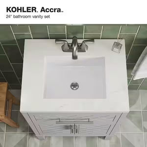 KOHLER Accra 24in. Single Sink Freestanding Atmos Grey Bath Vanity with Bianco Bella Quartz Top Assembled R35897-ASB-AGA