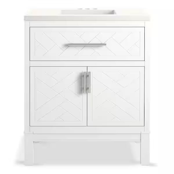 KOHLER Accra 30in. Single Sink Freestanding White Bath Vanity with Pure White Quartz Top Assembled R35898-ASB-0