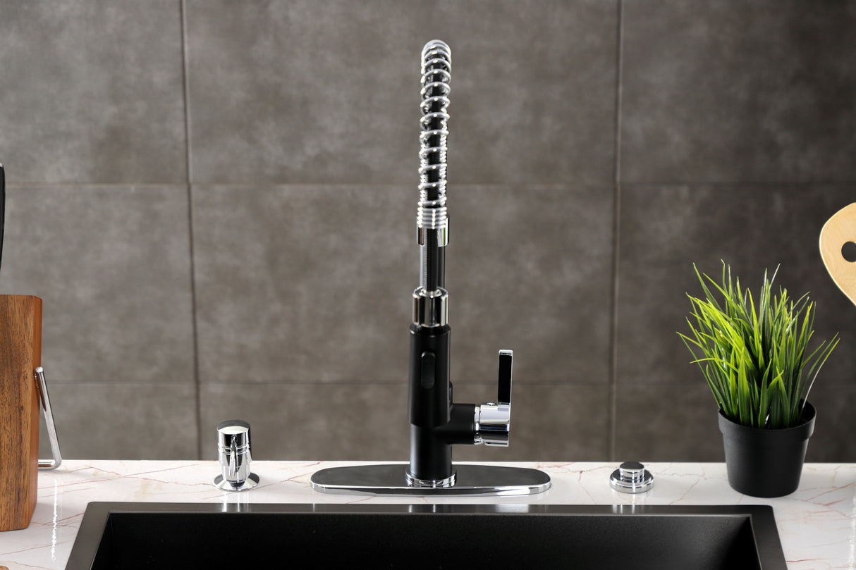 Gourmetier LS8777CTL Continental Single-Handle Pre-Rinse Kitchen Faucet, Matte Black/Polished Chrome