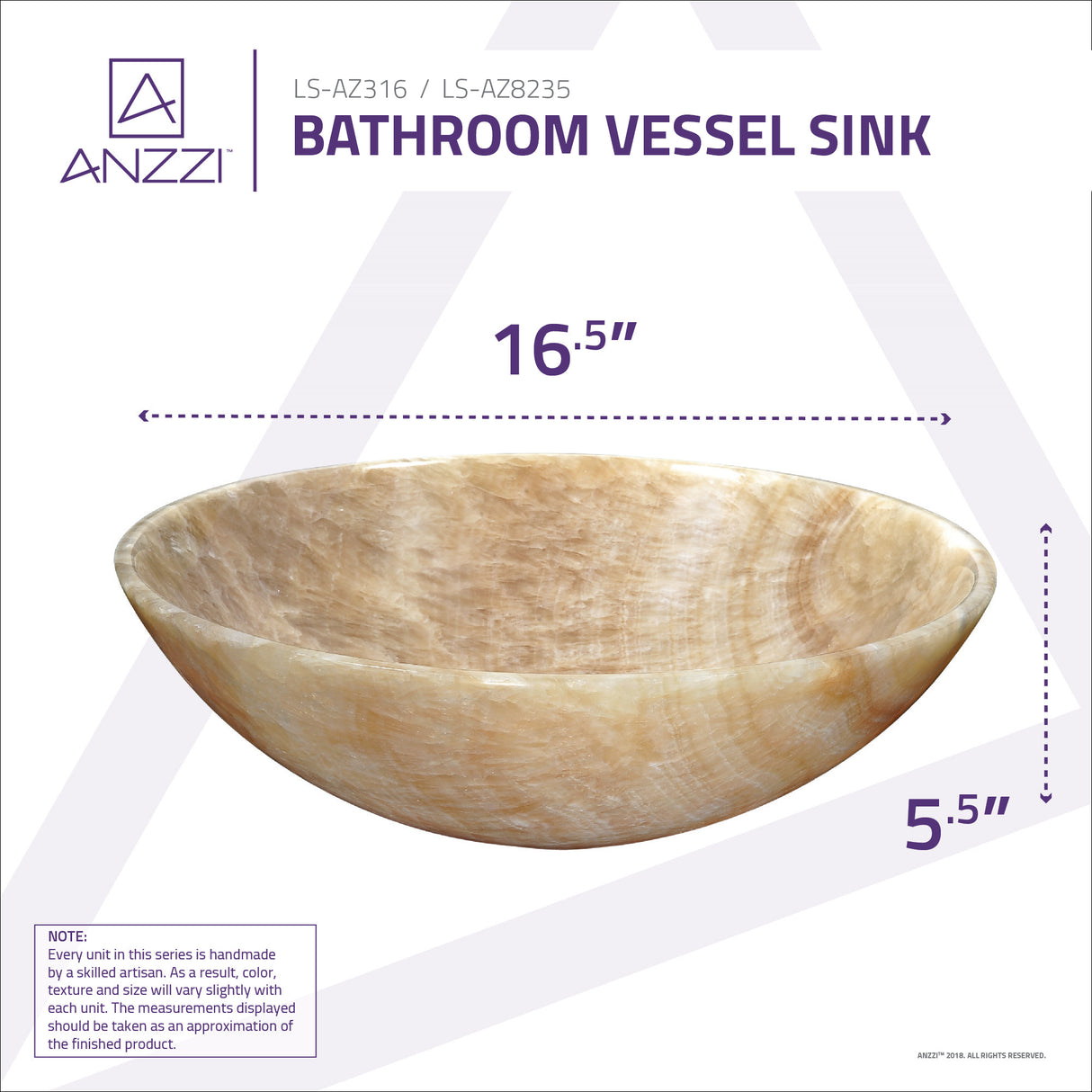 ANZZI LS-AZ316 Desert Gate Natural Stone Vessel Sink in Cream Jade