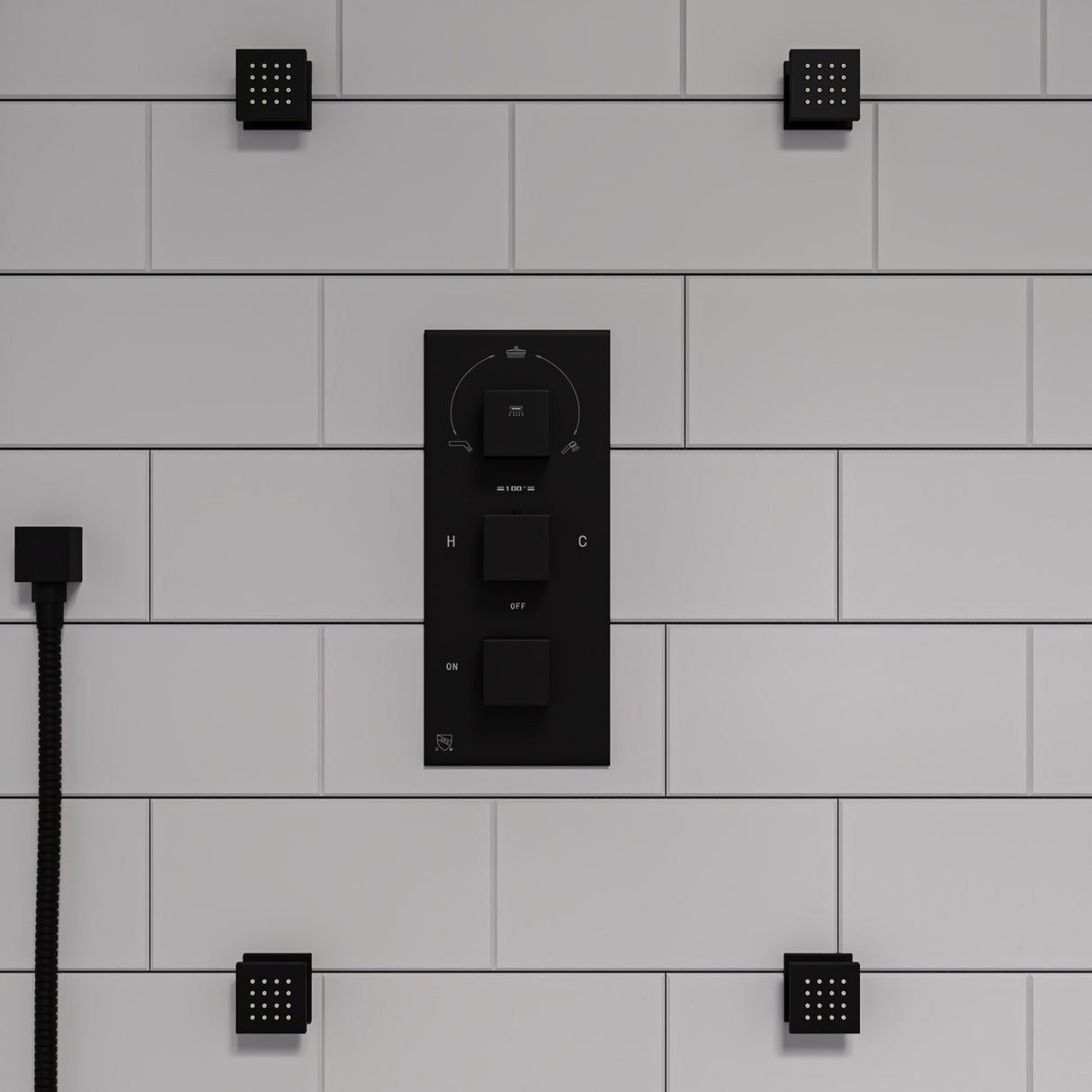 Black Matte 2" Square Adjustable Shower Body Spray