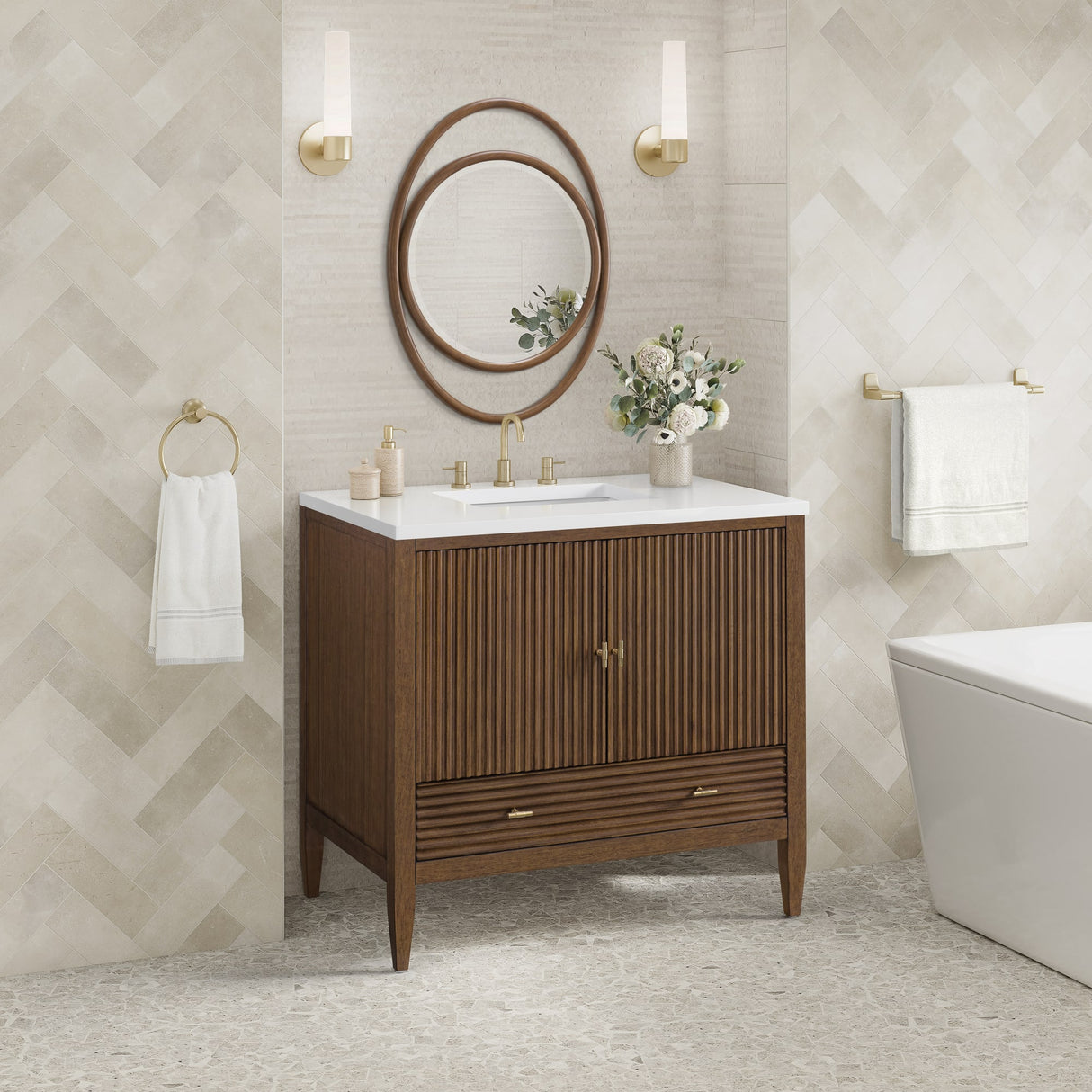 Myrrin 36" Vanity, Mid Century Walnut
