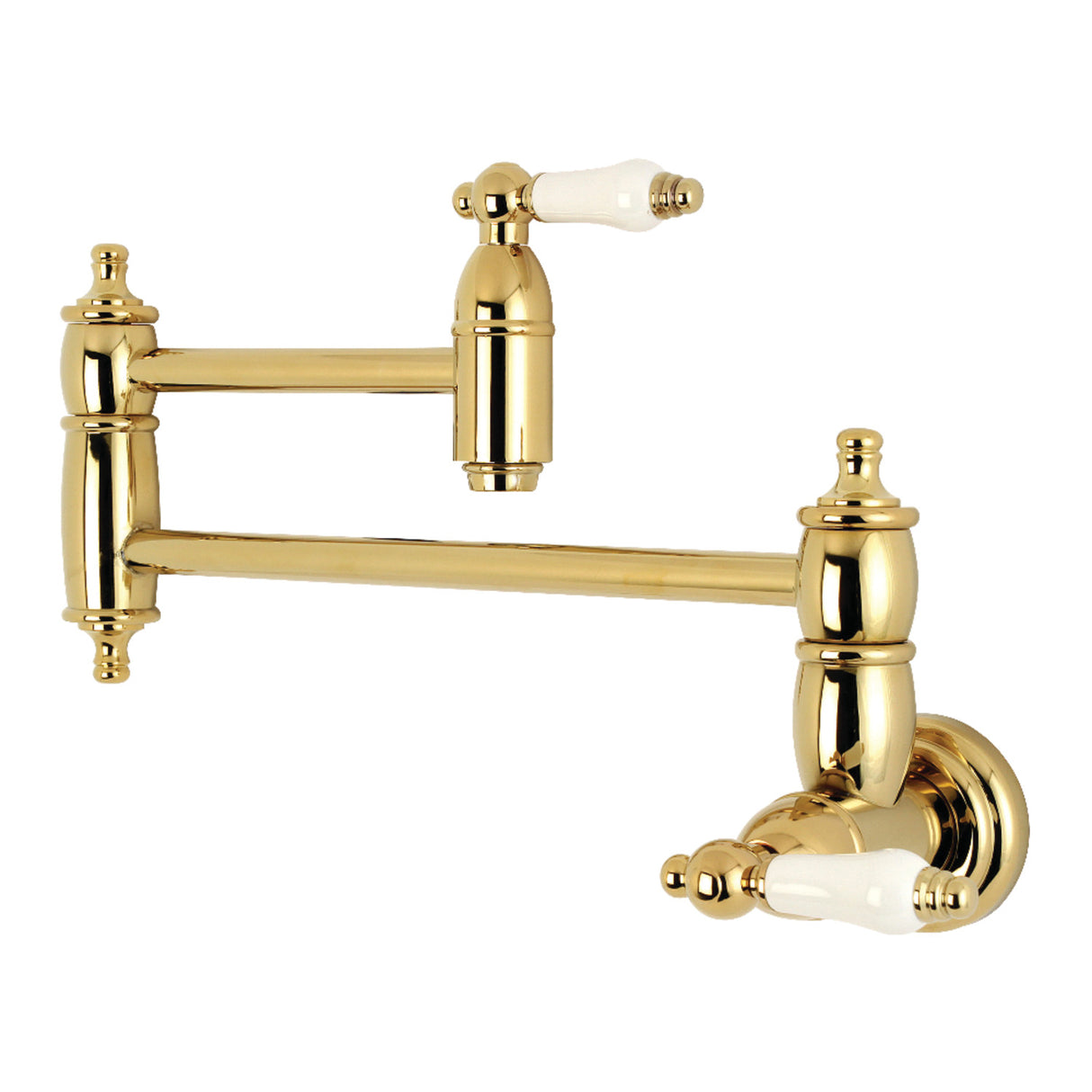 Kingston Brass KS3102PL Restoration Wall Mount Pot Filler Kitchen Faucet, Polished Brass