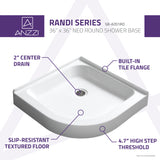 ANZZI SB-AZ01RO-R 36 x 36 in. Neo-Round Double Threshold Shower Base in White