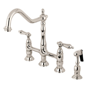 Kingston Brass KS1276ALBS Heritage Bridge Kitchen Faucet with Brass Sprayer, Polished Nickel