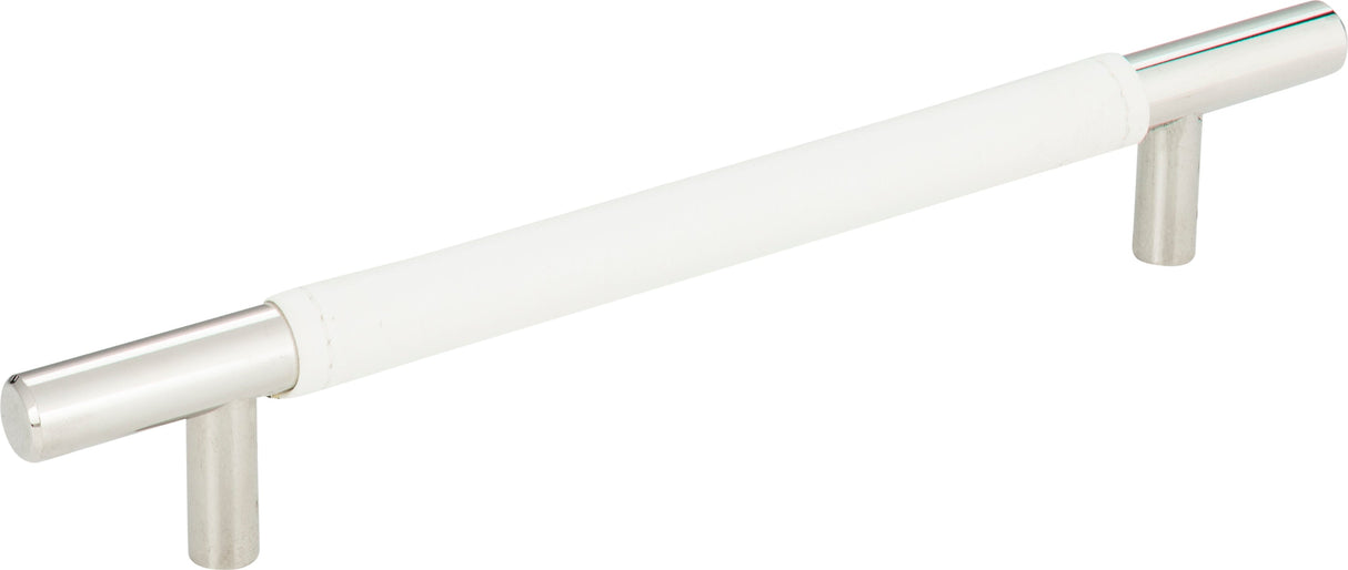 Atlas Homewares Zanzibar White Leather Pull 6 5/16 Inch (c-c) Polished Chrome