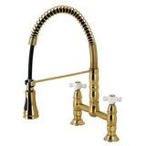 Gourmetier GS1277PX Heritage Two-Handle Deck-Mount Pull-Down Sprayer Kitchen Faucet, Brushed Brass
