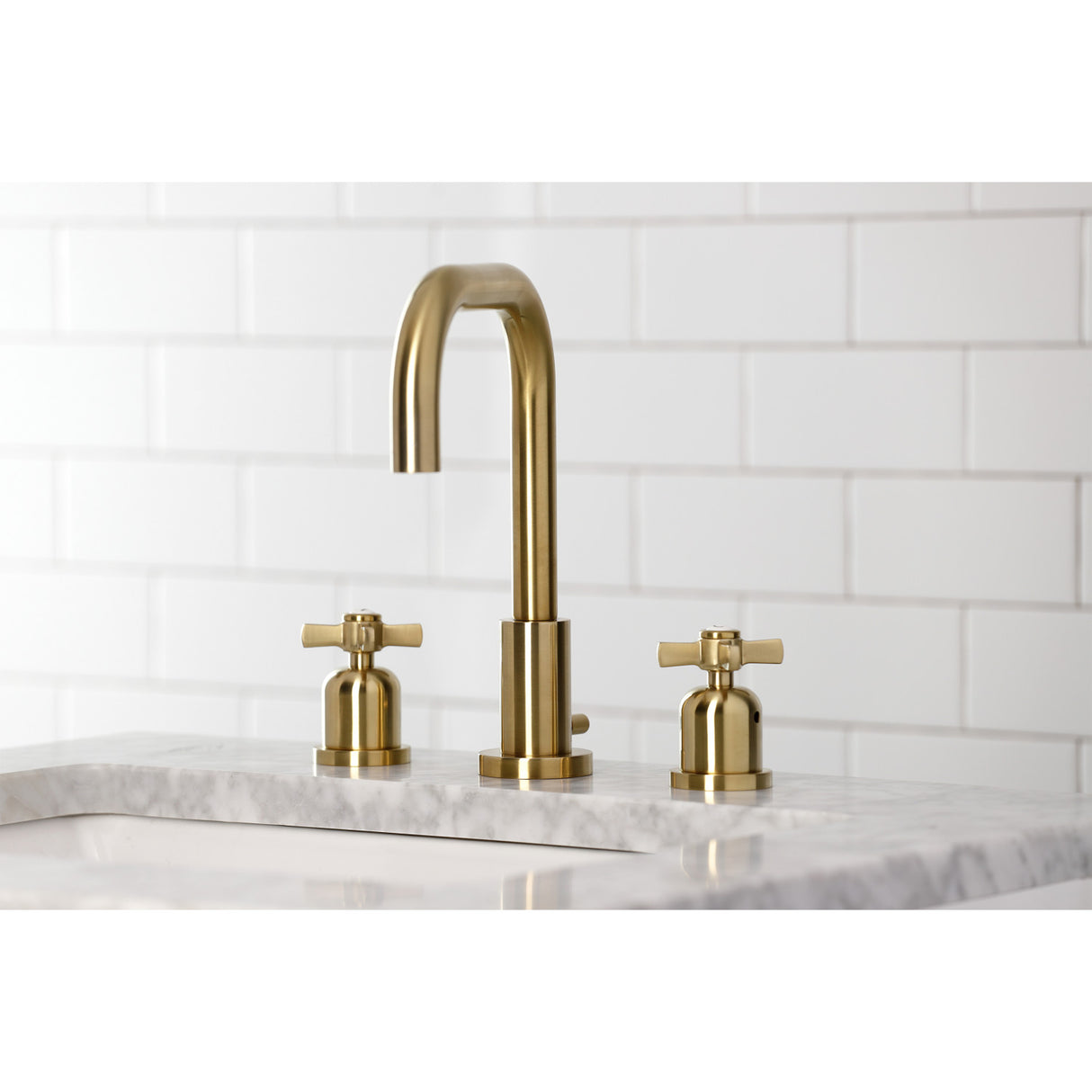 Kingston Brass FSC8933ZX Millennium Widespread Bathroom Faucet with Brass Pop-Up, Brushed Brass