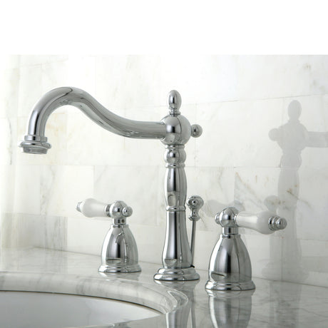 Kingston Brass KB1971PL Heritage Widespread Bathroom Faucet with Plastic Pop-Up, Polished Chrome