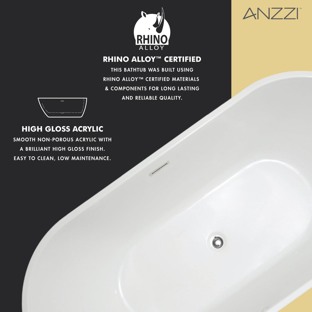 ANZZI FT-AZ098-59 Chand 59 in. Acrylic Flatbottom Freestanding Bathtub in White