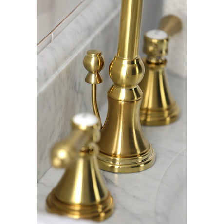 Kingston Brass KS2987BAL Heirloom Widespread Bathroom Faucet with Brass Pop-Up, Brushed Brass