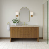 Hudson 60" Single Vanity, Honey Oak w/ 3 CM Tajnar Eclos Top w/FreePower Wireless Charger