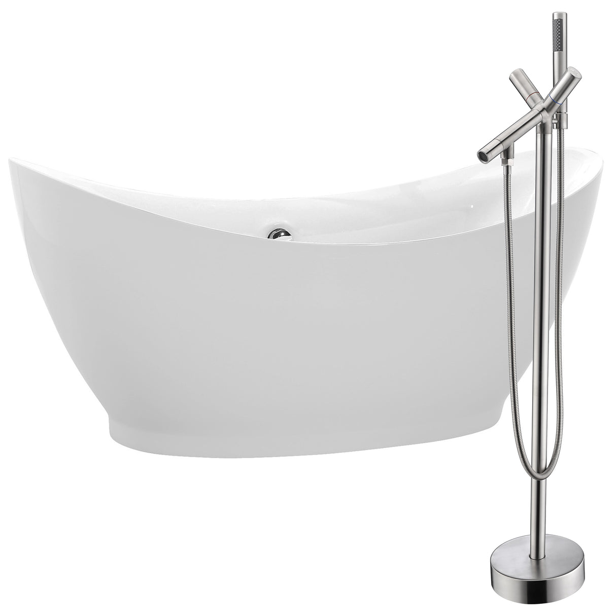 ANZZI FTAZ091-0042B Reginald 68 in. Acrylic Soaking Bathtub in White with Havasu Faucet in Brushed Nickel