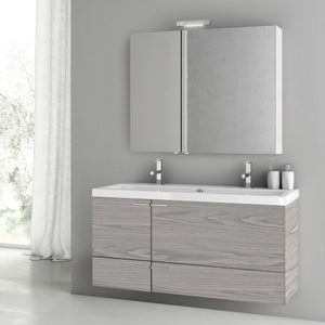 Double Bathroom Vanity, Wall Mount, Wide, 48", Grey Walnut